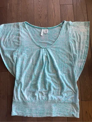 Full Tilt Light Aqua Flutter Sleeve Scoop Neck Top thumbnail 5