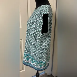 Ann Taylor Factory Green & White Geometric Print Sleeveless Shell Top thumbnail 2