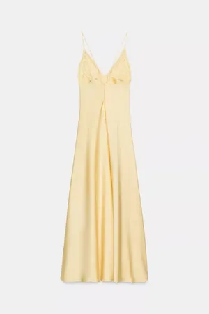 Zara Satin Slip Butter Yellow Maxi Flowy Summer Dress thumbnail 7