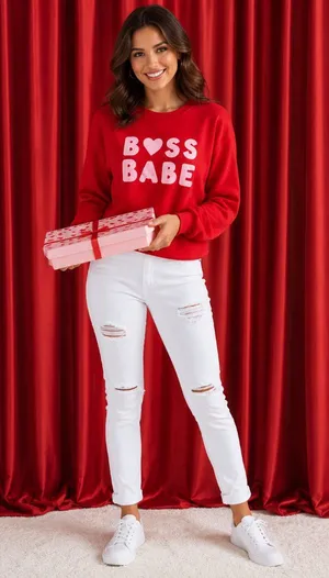 Boss Babe Red Heart Graphic Sweatshirt Cozy Crewneck NWT thumbnail 1