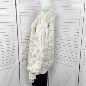Pink Lily Animal Cheetah Print Balloon Sleeve Sweater Ivory Tan‎ Small thumbnail 3