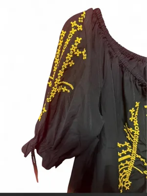Boohoo Black Off-Shoulder Top with Yellow Artisanal Embroidery thumbnail 5