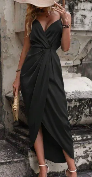 Womens Black Satin Cami Dress thumbnail 1