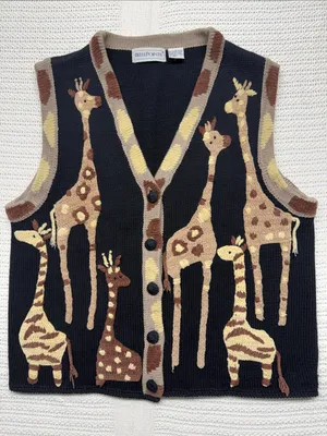 Vintage Bellepointe Black Knit Giraffe Button Vest Size M thumbnail 1