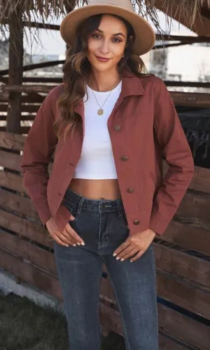 Buttons Red Rounded Collar  Jacket With Pockets thumbnail 4