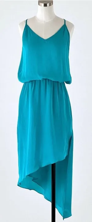 Michelle Mason Teal Midi Asymmetrical hem Silk Dress Size‎ 6 Sundress Wedding thumbnail 1