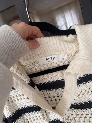 ASTR Striped Open Knit Polo Sweater top short sleeve crochet coverup collar thumbnail 4
