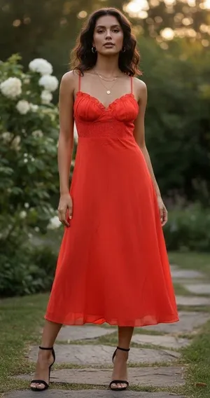 Sage + Paige Red-Orange Lace Corset Midi Dress - Size‎ M thumbnail 1