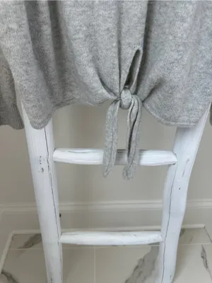 Loft Women’s Tie Hem Soft Crewneck Gray Sweater Size Large thumbnail 5