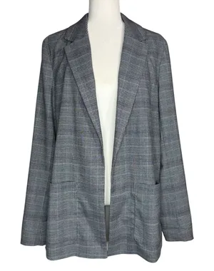 Hollister XL Navy Houndstooth‎ Plaid Open Front Sweater Blazer Jacket Academia thumbnail 1