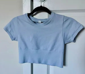 Aerie Cropped Blue Short Sleeve TShirt thumbnail 1