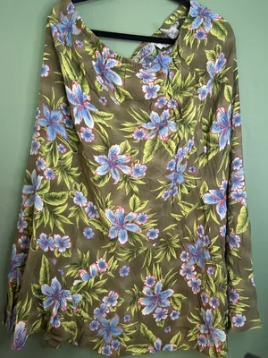 Sag Harbor Woman 20W Tropical Floral Rayon Skirt Olive Green Blue Plus Size thumbnail 1