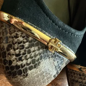 Tory Burch Pacey Driver Black Suede & Snakeskin With Gold Bar Ballet Flats 10.5 thumbnail 8