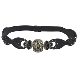 Chico's Genuine Leather Belt Silver And Gold Ornate Buckle Rodeo‎ Boho Luxury thumbnail 2
