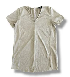 Oliveaceous Faux Suede Shift Dress M Taupe Beige V-Neck Short Sleeve‎ thumbnail 1