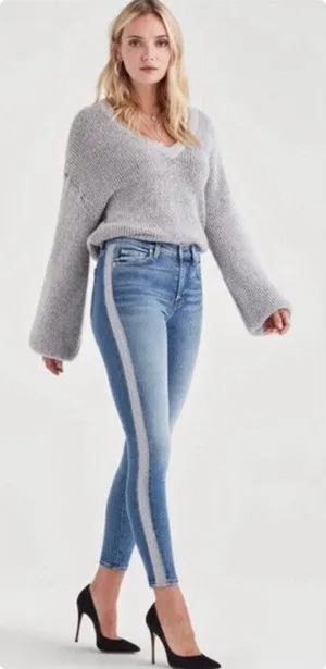 7 for All Mankind High Waist Skinny Jeans Silver Stripe Size 25 thumbnail 1