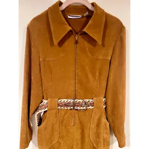 Vintage Amanda Smith Faux Suede Shirt Dress With Boho Braided Belt Tan Size 10 thumbnail 4