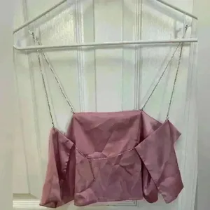 Backless Satiny Pink Crop Tank with Jeweled Spaghetti Straps Size S thumbnail 4