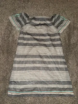 THML Striped Dress Size XS Grey Off Shoulder Embroidered thumbnail 3