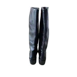 Vince Leather Tall Boots Black Block Heel Size 6 Almond‎ Toe NEW thumbnail 6