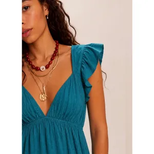 NEW Free People Free-est Tropic Teal Aquamarine String Of Hearts Midi Dress XS thumbnail 3