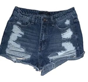 YOLO distressed blue Jean shorts Small‎ thumbnail 1