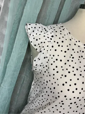 LOFT White Blouse with Black Polka Dots and Flutter Sleeves thumbnail 3