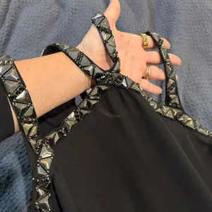 Bellatrix Metallic Beaded Cut Out Criss Cross Tank Top Black Size Medium thumbnail 8