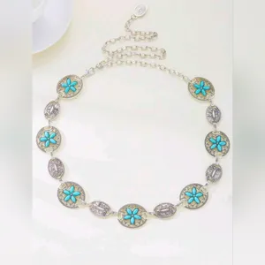 Turquoise Silver Color Vintage Carved‎ Flower Style, Waist Chain Belt thumbnail 7