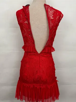 Bardot Red Sleeveless Lace Tiered Mini cocktail Dress 6/S thumbnail 4