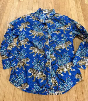 Printfresh Bagheera Leopard Print Blue Organic Cotton Pajama Top Sz M thumbnail 1