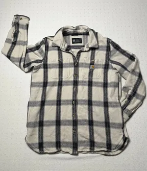 Carhartt Women’s Loose Fit Plaid Flannel Shacket Cream Black Small | Heavyweight thumbnail 1