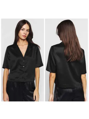 Reformation NWT SILK $148 Woman’s S Hanson Black Satin Button-Up Top Size Small thumbnail 2
