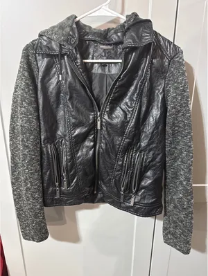 J2 Faux Leather & Knit Hoodie Jacket - Size L, Street Style thumbnail 1