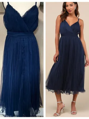Exemplary Aura Navy Tulle Surplice Midi Dress thumbnail 2