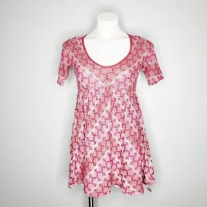 Free People Medium Pink Floral Babydoll Mini Dress Flowy Boho Print NWT thumbnail 3
