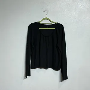 Aerie Black Waffle Knit Long Sleeve Top Sz XL thumbnail 2