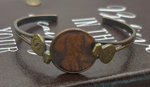 Vintage 1973 Penny Bracelet Boho Coin Cuff Americana Adjustable thumbnail 1