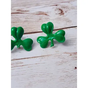 Vintage Screw On Earrings - Green Shamrock 0.75" - Damaged thumbnail 4