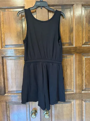 Athleta Balance Sleeveless Romper‎ S Small Black Nirvana Knit Drawstring Pockets thumbnail 3