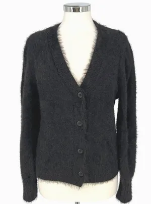 French Connection Fuzzy Cozy Cardigan Sweater Black Size Medium thumbnail 1