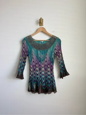 Vintage Nicola 90s Y2K Plisse Sheer Abstract Geometric Top Medium thumbnail 6