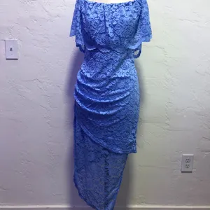 VENUS •Med• Blue • Asymmetrical•Lace•Off Shoulder Dress• Mother of the Bride thumbnail 5