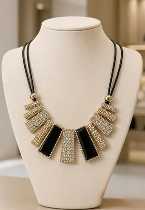Gold and Black Pavé Bar Necklace thumbnail 1