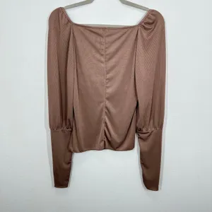 Intimately Free People Size Large Ciao Bella Long Sleeve Ruched Top Brown Ribbed thumbnail 9