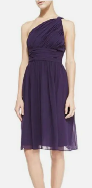 Donna Morgan Rhea Purple One Shoulder Chiffon Bridesmaid Dress Size 12 thumbnail 1