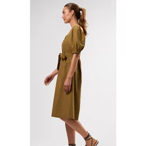 Amour Vert Square Neck Button Front Dress in Elm 100% Cotton thumbnail 4