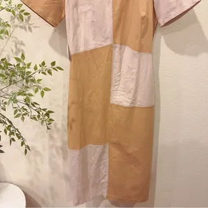 Lost + Wander LA Crème Color Block Cottage Linen Midi Dress Cream Sand OS NWT thumbnail 4