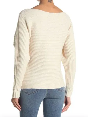 New Lush Lurex Ribbed Boat Neck Sweater Off The Shoulder Long Sleeve Cream Gold thumbnail 2