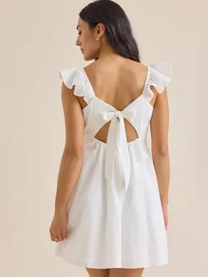 Altar'd State Kristin Clip Dot White Ruffled Mini Dress Size Medium thumbnail 3